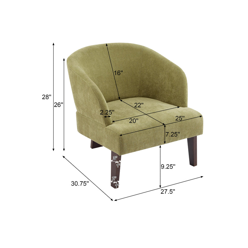 Modern Accent Chair with Round Back & Wooden Legs - Mid-Century Inspired Lounge Chair for Living Room, Bedroom, or Office - Soft Fabric Upholstery