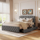Upholstered Platform Bed With 2 Drawers And 2 Sets Of USB Ports On Each Side, Fabric