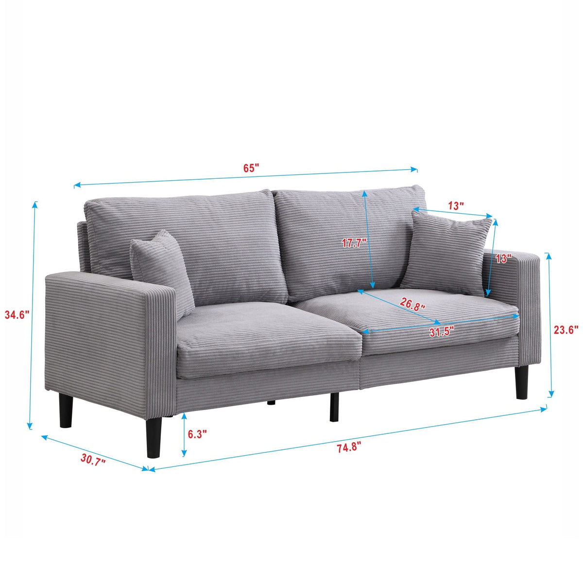 Modern Upholstered 3 Seat Sofa, High Resilience, photo 7 of 12