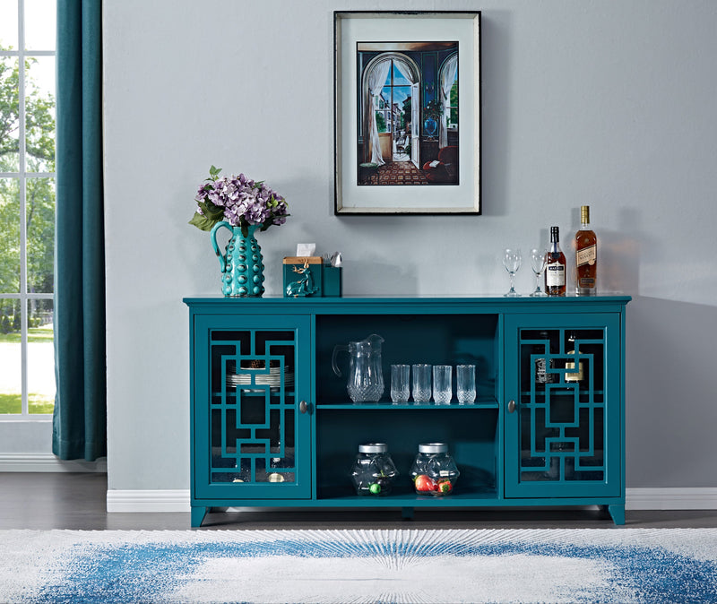 60" Sideboard Buffet Table with 2 Doors, Storage Cabinet with Adjustable Shelves, Teal Blue