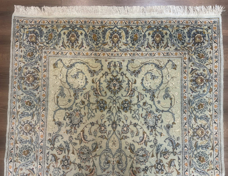 Persian Kashan Rug, Unique Colors, 225 KPSI, Light Green and Light Blue