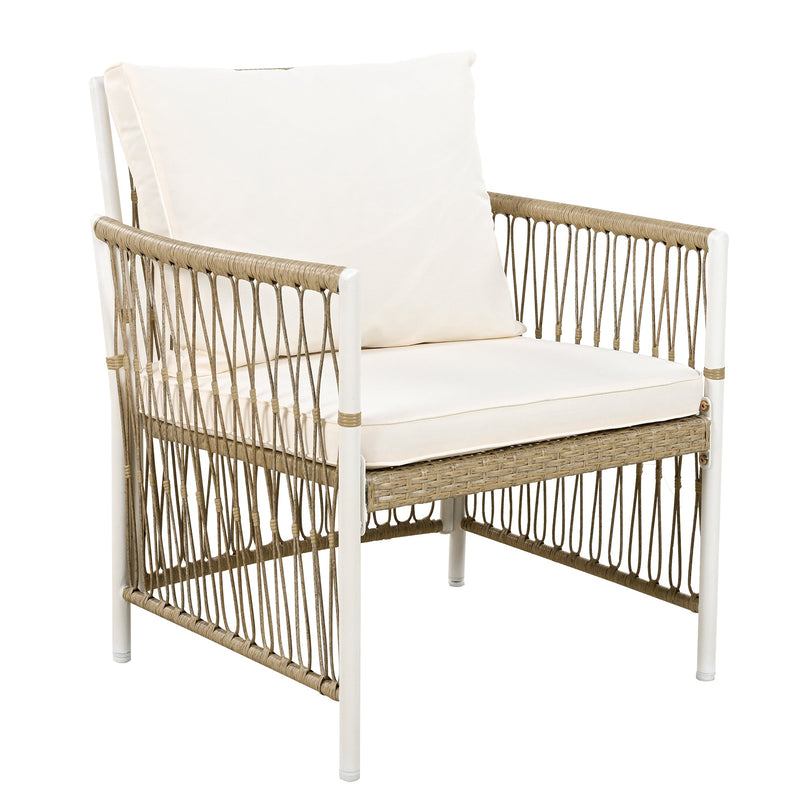 TOPMAX Modern 5-Piece Patio Extendable Wooden Dining Table Set, 12inch Butterfly Leaf Foldable Round Kitchen Table Set with 4 Rattan Arm Chairs for Backyard,Balcony, Garden, Poolside, Natural