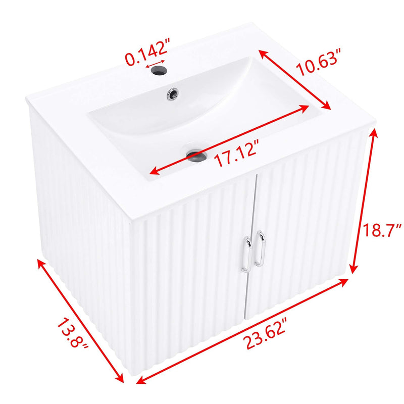 24" Floating Wall Mounted Bathroom Vanity with White Porcelain Sink and Soft Close Doors