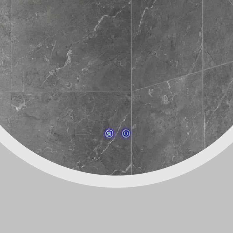 32 x 32 Inch Round Frameless LED Illuminated Bathroom Mirror, Touch Button Defogger, Metal, Silver