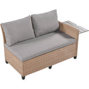 5-Piece Outdoor Patio Rattan Sofa Set, Sectional PE Wicker L-Shaped Garden Furniture Set with 2 Extendable Side Tables, Dining Table and Washable Covers for Backyard, Poolside, Indoor, Brown