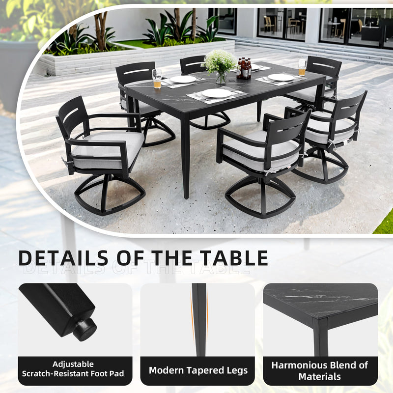 Modern 7-Piece Outdoor Patio Aluminum Dining Set, photo 3 of 10