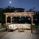 13' x 6.5' Wooden Pergola Grill Gazebo with Metal Roof & Bulbs & Bar Counters by Montret
