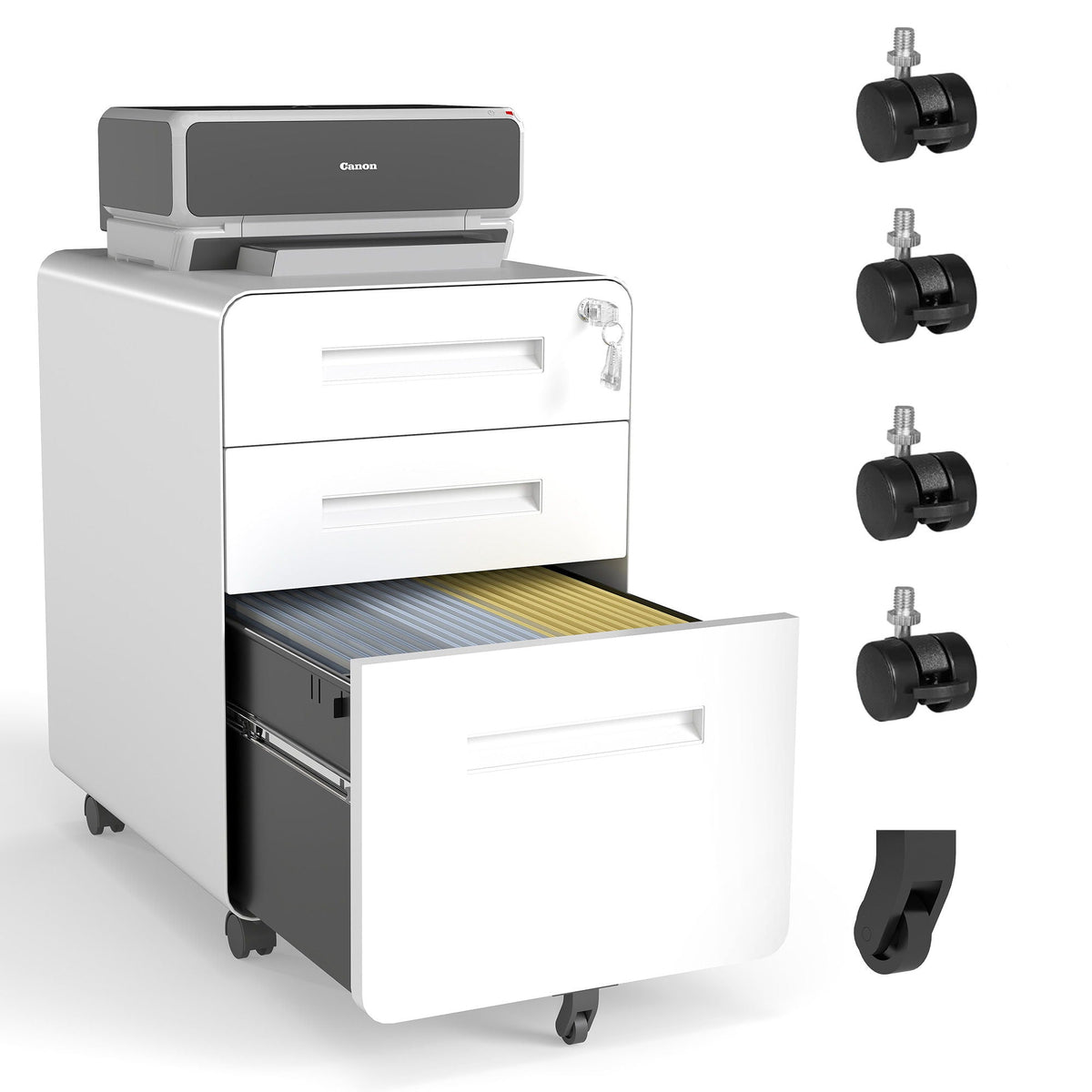 3-Drawer Mobile File Cabinet with Lock and Casters, photo 4 of 8