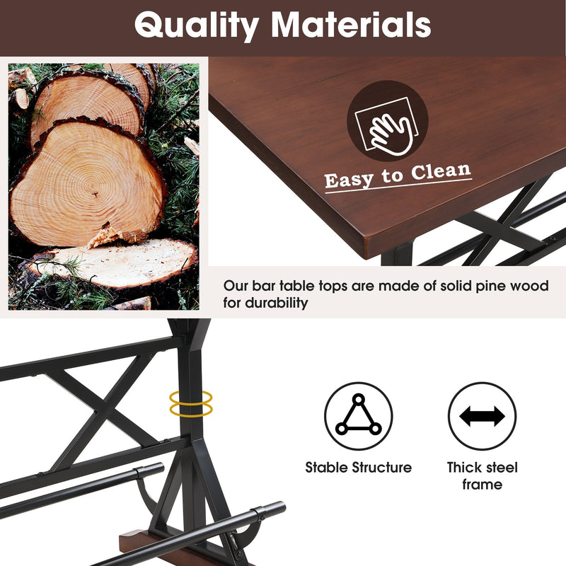 5-Piece Dining Table Set, 59" Wooden Sofa Side Table with Stabilizing Base, Rustic Brown Industrial Adjustable Height Chairs, Modern Bar Table and Chairs for Living Room, Dining Room, and Space Saving