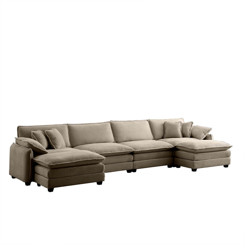 Walker Edison - Oversize U Shape Corduroy Sofa , Modern Upholstered 4 Seater Sofa with 2  Ottomans,  Premium Soft Corduroy Fabric Sofa