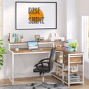 L-Shaped Home Office Desk With Monitor Riser, Drawers, And Storage Shelves by HouseOfZazla