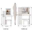 Cabinet Vanity Table & Cushioned Stool, USB Power Station, Hair Dryer Bracket - White