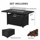 Rectangular Propane Fire Pit Table With Burner, Lava Rock, Waterproof Cover by HouseOfZazla