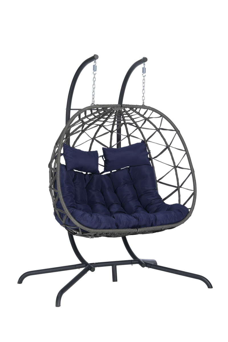 2 Person Outdoor Rattan Hanging Chair Patio Wicker Egg Chair
