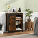 32 Inch Farmhouse Sideboard Buffet Cabinet with Sliding Barn Door and Adjustable Shelves-Rustic Brown by LJGDeals