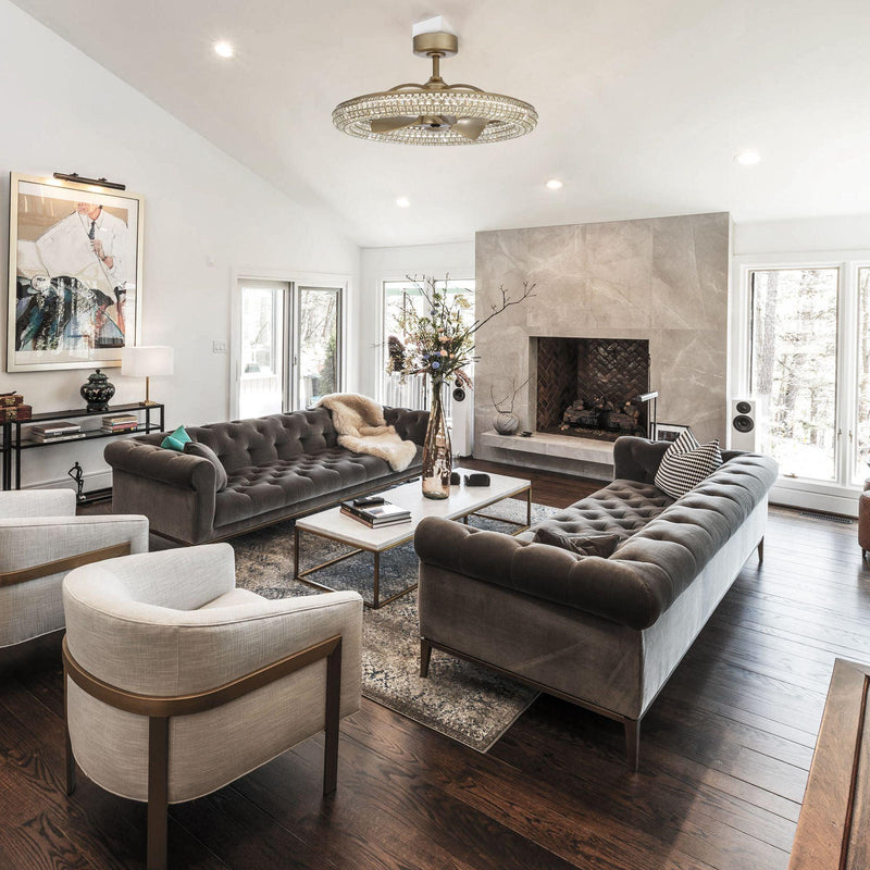 33" Modern DC Motor Crystal Ceiling Fan with Lighting and Remote Control