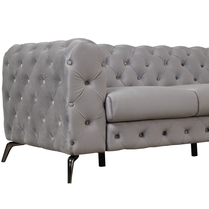 85.5" Velvet Upholstered Sofa with Sturdy Metal Legs, Modern Sofa Couch with Button Tufted Back, 3 Seater Sofa Couch for Living Room, Apartment, Home Office, Gray