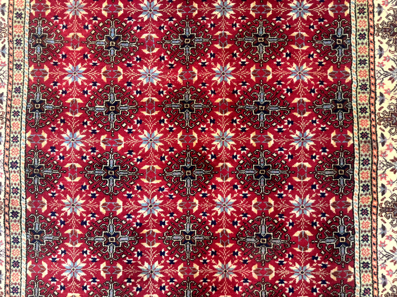 Turkish Sivas Rug 4x6, Red and Cream, Allover Design, Handmade Vintage