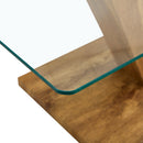 A modern minimalist style coffee table. Transparent tempered glass tabletop with wooden MDF columns. Suitable for living room and dining room. CT-V