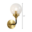 GobekUsa Clear Glass Globe Wall Sconce Light Fixture - Simple, Brass with Curved Arm
