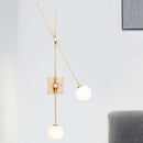 GobekUsa Minimalist Opal Glass Bubble Wall Sconce with Metal Arm - 2 Bulb Light Fixture in Black/Gold