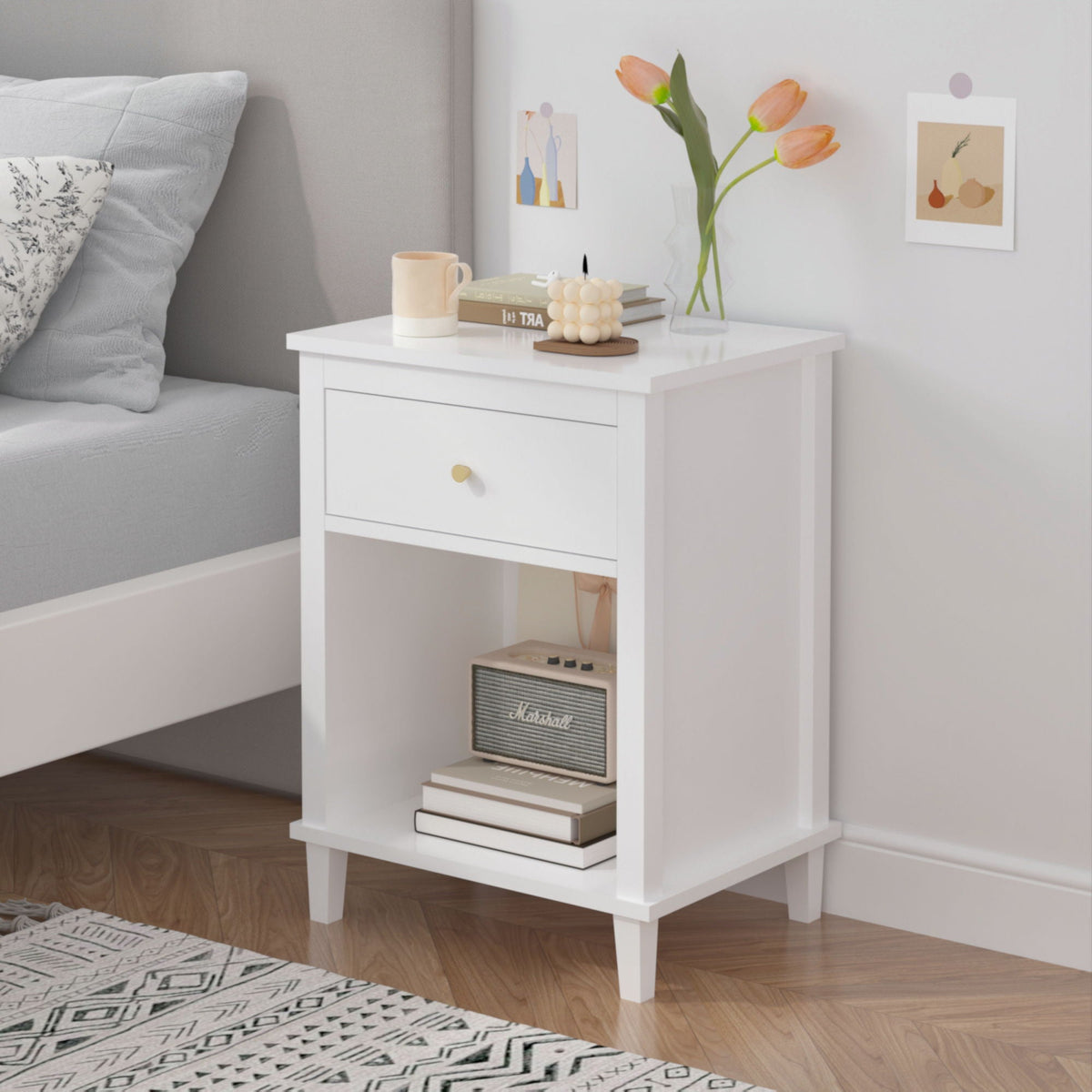 Nightstand & 1 Drawer And 1 Shelf - White, photo 3 of 7