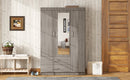 3-Door Mirror Wardrobe with shelves, Gray