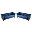 Vintage Blue Velvet 2 Piece Sofa Set