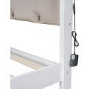 Wood Queen Size Platform Bed with Upholstered Headboard and LED and 2 Drawers, Antique White