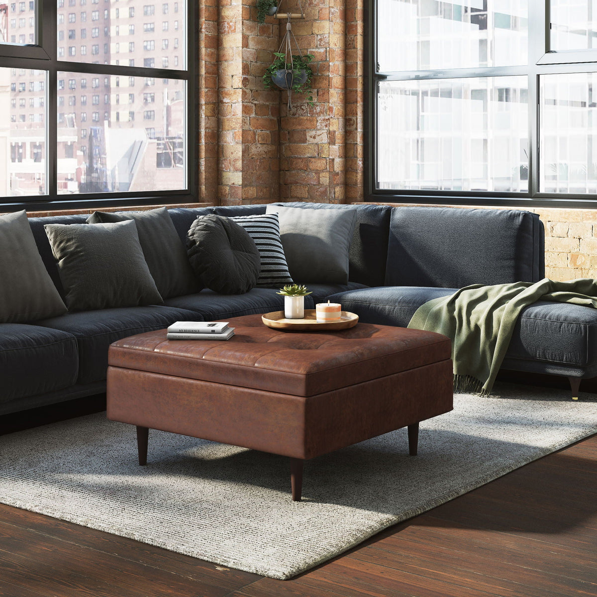 Shay - Large Square Coffee Table Storage Ottoman Mid-Century Style, photo 22 of 40