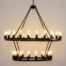36-Lights 2-Level Matte Black Wagon Wheel Chandelier (24+12)