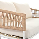 4-Piece Boho Rope Patio Furniture Set, Outdoor Furniture with Acacia Wood Table, Patio Conversation Set with Deep Seating & Thick Cushion for Backyard Porch Balcony, Beige