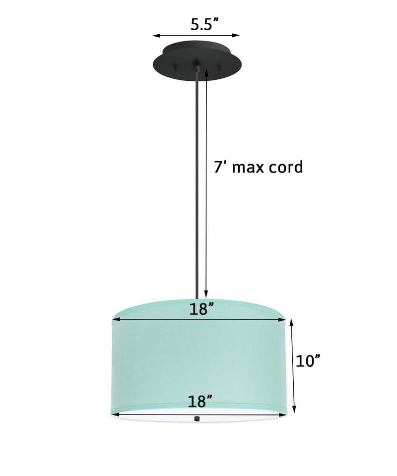 18" W 2 Light Pendant Island Paradise Blue Shade with Diffuser, Black Cord