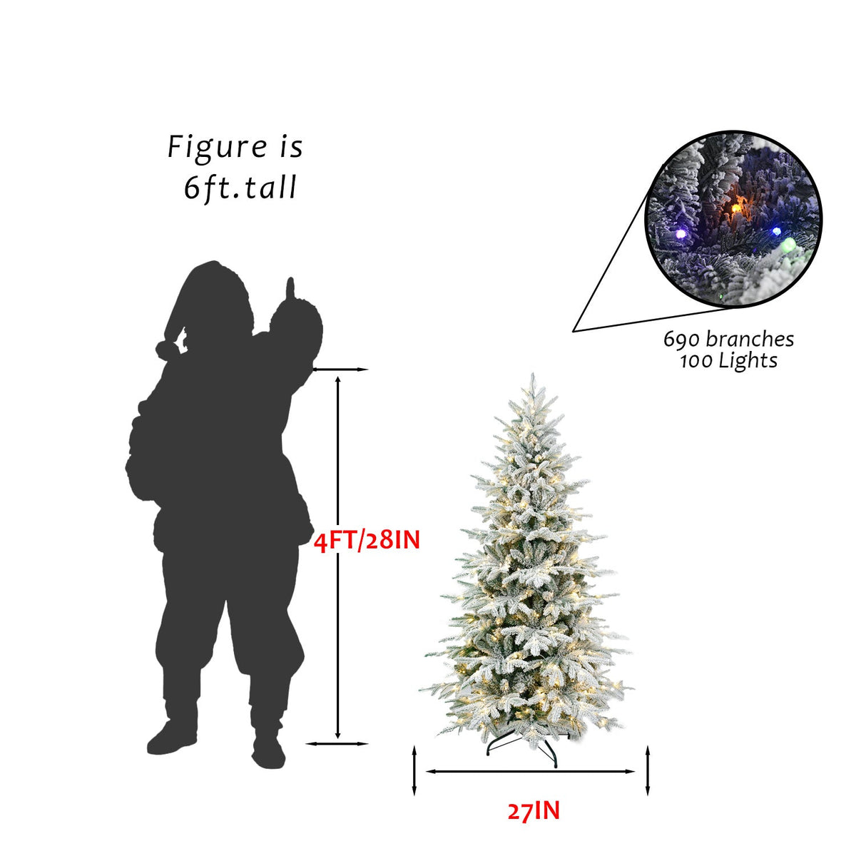 6FT Snow Flocked Artificial Christmas Tree with LED Lights, photo 8 of 10