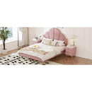 3 Pieces Bedroom Sets, Queen Size Modern Velvet Upholstered Bed Frame with  Petal Shape Headboard, 3 Drawers Nightstands, Pink