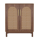 Sideboard Buffet Cabinet With Handwoven Rattan Doors (Set of 2) - Dark Brown by HouseOfZazla
