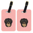 Checkerboard Pink Longhair Black and Tan Dachshund Luggage Tag