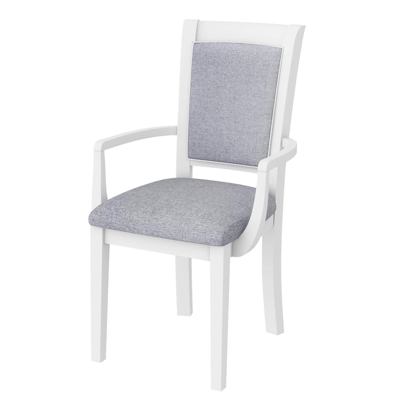 7-Piece Updated 76.9inch Extendable Trestle Dining Table Set with Removable Leaf, Kitchen Table Set with Upholstered Side Chair and Arm Chair, Set of 6, White