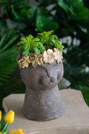 8.5x7.7x12.4" Magnesium Cat Statue Planter with Textured Finish by HouseOfZazla