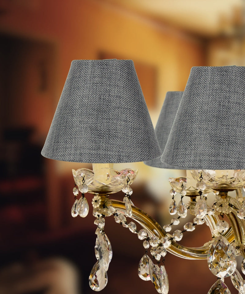 5"W x 4"H Set of 6 Granite Gray Burlap Lamp Shade - Clip-on Candelabra Shade