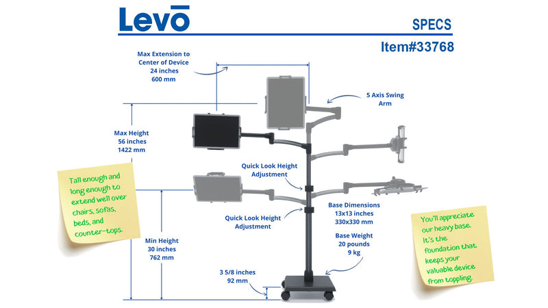 LEVO G2 Deluxe Tablet Floor Stand for all iPad, Kindle, Fire, Android, Samsung, Lenovo, Google, and Kids Tablets