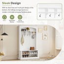 47.2" Wide Hall Tree with Bench and Shoe Storage, Multi-functional Storage Bench with 3 Hanging Hooks & Open Storage Space, Rectangle Storage & Shelves Coat Rack for Hallway, White