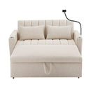 55.9" Convertible Sofa Bed Loveseat Sofa with Three USB Ports, Two Side Pockets, Two Cup Holders and 360Swivel Phone Holder for Living Room, Beige