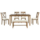 6-Piece Kitchen Dining Table Set Wooden Rectangular Dining Table, 4 Fabric Chairs and Bench Family Furniture (Natural Cherry)