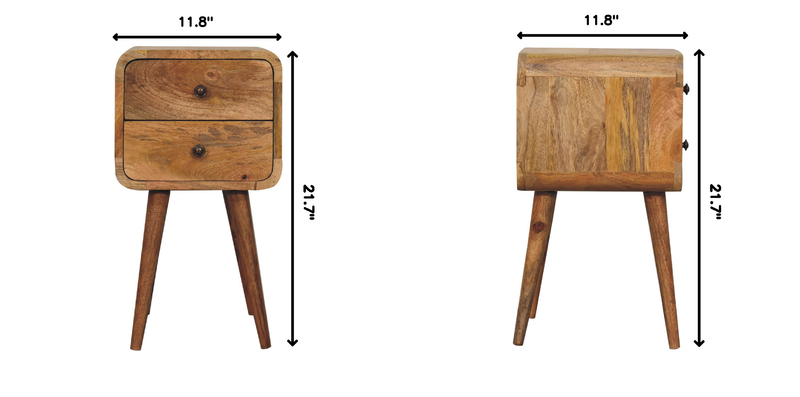 Solid Wood Mini Curved Nightstand, 2-Drawers, Oak-ish, photo 9 of 10