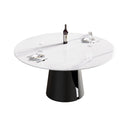 59.05" Modern Artificial Stone Round Carbon Steel Base Dining Table - White / Black by HouseOfZazla