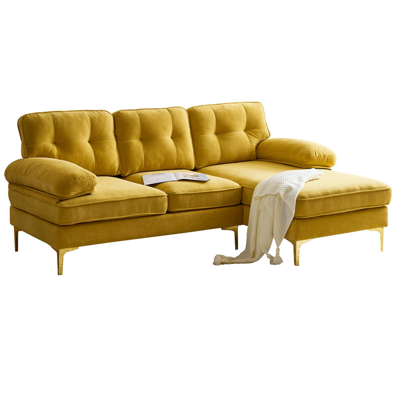 83" Modern Sectional Sofas Couches Velvet L-Shaped Couches for Living Room, Bedroom, Yellow