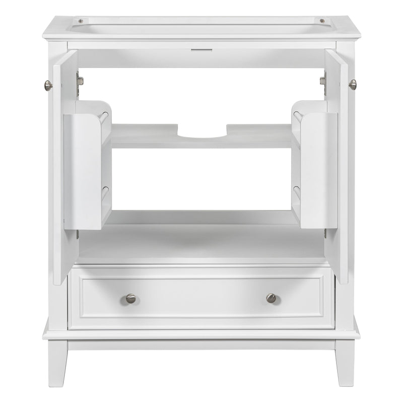 30" Bathroom Vanity without Sink, Base Only, Multi-functional Bathroom Cabinet with Doors and Drawer, Solid Frame and MDF Board, White