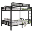 Queen Over Queen Bunk Bed With Ladder And Storage Shelf - Black by HouseOfZazla