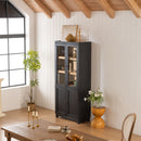 Mid Century Modern Style Tall Display Cabinet With Glass Doors For Collectibles - Black by HouseOfZazla